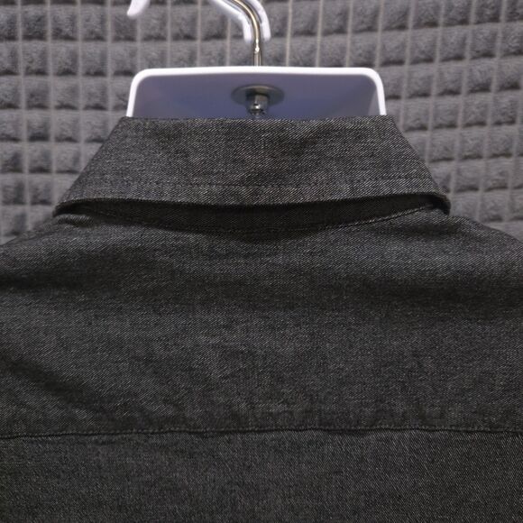 Black Denim Long Sleeve Shirt MensM Button Collared Lightweight Western Grunge - Picture 12 of 16